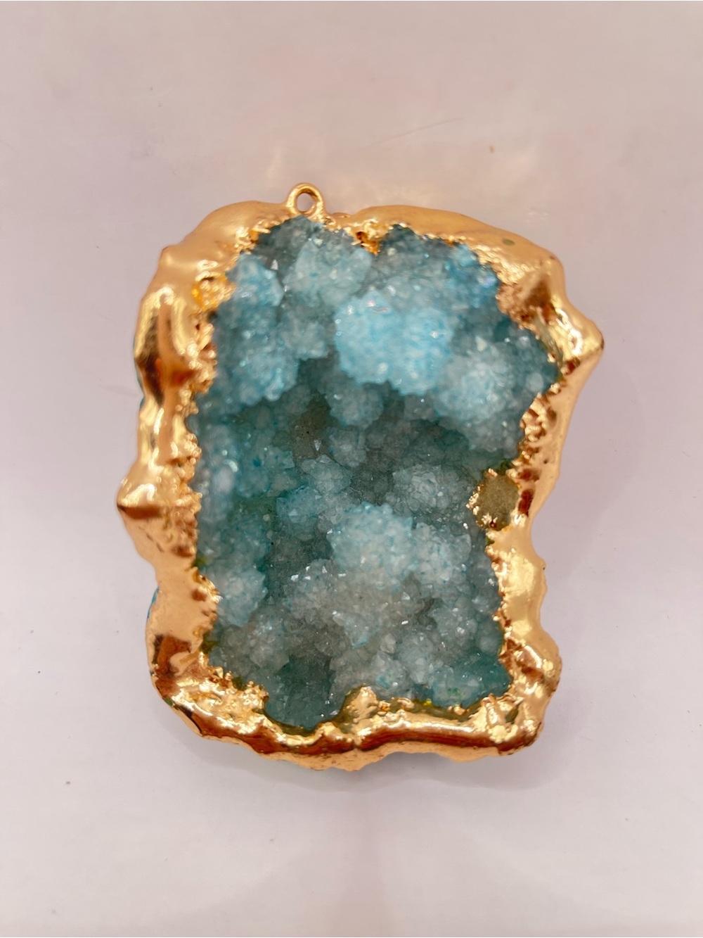 Gold-Trim Aqua Blue Druzy Agate Pendant - Women Jewelry